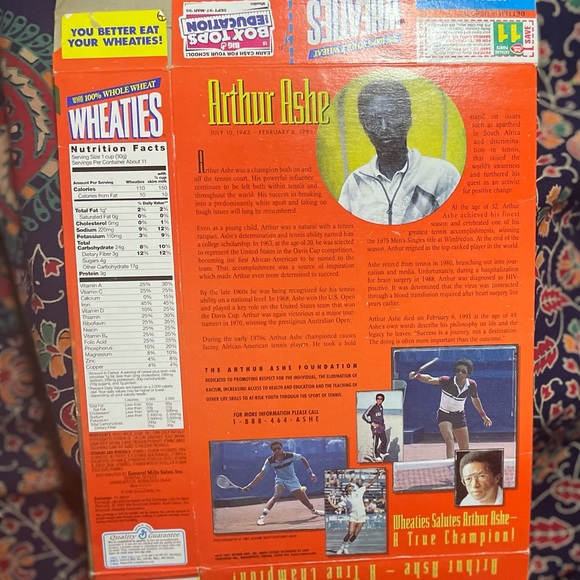 Antique Collectible Vintage. Flattened Wheaties Cereal Box. Arthur Ashe. - Picture 3 of 4